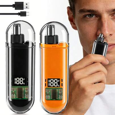Men's USB Rechargeable Nose And Ear Hair Trimmer-Small, Portable, Digital Display Design, Suitable For Home Or Business Trip Battery Capacity 220mAh