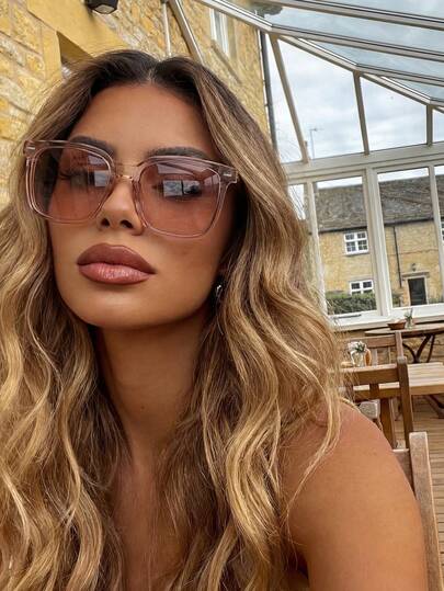 Gafas de moda con montura cuadrada grande de color champán, gafas de plástico decorativas de uso diario para mujer