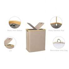 140L Laundry Hamper With Lid And 2 Removable Liners Large Capacity For Dirty Clothes Storage In Bedroom Bathroom - 棕色 - 查看 7