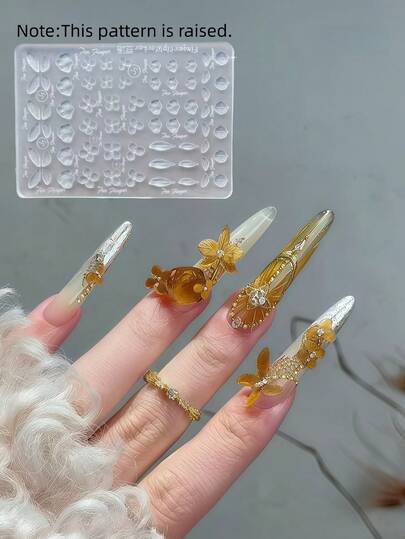 3D硅胶模具 新款超薄雕刻兰花美甲装饰模具