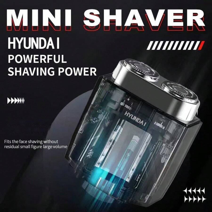 HYUNDAI Afeitadora eléctrica moderna para hombres, de doble cuchilla, recargable por USB, impermeable, diseño en negro mate - Negro - Ver 1