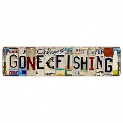 ✨2D Flat, Vintage "Gone Fishing" Aluminum Sign (16x4 Inch) - Rustic Wall Art With Playful Fish Design, Perfect For Home, Bar, Kitchen, Cafe & Outdoor Decor | Durable Metal Wall Hanging For Indoor & Outdoor Spaces, Coastal Home Decor, 2D Flat - Retro Kitchen Decor, Pre-Drilled Holes, Random Hole Style - Metal Wall Art, Tin Signs, Vintage Metal Signs, Retro Wall Decor, Rustic Metal Art, Cool Metal Signs, Man Cave Decor, Garage Signs, Classic Metal Art, Unique Wall Art