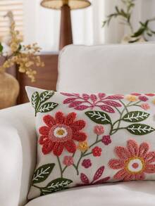 1pc Modern Floral Embroidered Throw Pillow Cover, Suitable For Indoor Decor, All Season Cushion Cover, Pillow Insert Not Included - Multicolor - View 5