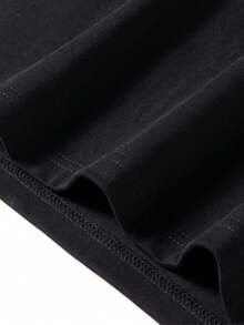 Women'S Black Short Sleeve T Shirt With Green Butterfly And Succulent Print Casual Cotton Round Neck Summer Top - Black - View 4