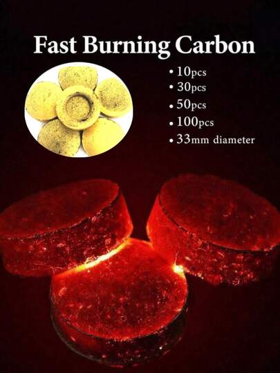 50片优质金炭片，适用于熏香、阿拉伯香料，无烟炭，适用于家庭燃烧、烧烤、室内壁炉、户外露营和泡茶。