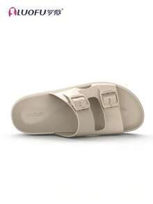 LUOFU New Spring Women's Double-Buckle Slippers, High Heel Thick Sole Shoes, Solid Color Thick Bottom Sandals, Outdoor Ladies Date Casual Beach Party Summer Slippers, EVA Non-Slip Wedge Sandals - 卡其色 - 查看 4