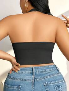 1pc Plus Size Women Racerback Sports Bra With Removable Pads, Wireless Shaping Waist Workout Bra - Black - View 3