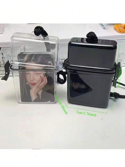 1pc/7.62cm Transparent Storage Box, Waterproof Outdoor Fitness Photo/Card Holder With Rope, Square Dust-Proof Photo/Card Album Display Stand, Unisex DIY Cute Album Box Container, Cigarette Box, Hip-Hop Style