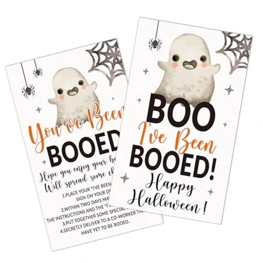 50 Pcs Halloween Game Cards You've Been Booed Boo Basket Stuffers For Friends Family Cute Ghost Spooky Card For Him Or Her Boo Greeting Cards Happy Halloween Party Supplies -01 - 如圖所示 - 查看 1