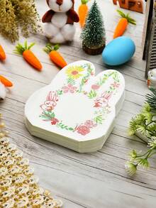 20张双层复活节兔子蛋胡萝卜造型一次性餐巾纸，横幅复活节派对兔耳朵纸巾，适用于生日、春季花园茶会等场合 - 彩色 - 查看 13