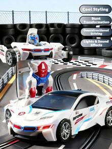 3+ Years Old Boys' Toys, 2-In-1 Transforming Car To Robot, Cool Lighting Effects, Auto-Turning When Encountering Obstacles, Battery Powered Transforming Car And Toy Vehicle, Perfect Birthday Gift - Multicolor - View 5