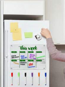 1 件周计划器透明亚克力冰箱磁铁板（包含 6 支磁性干擦笔），2 毫米厚亚克力周计划器板，带磁性笔，可擦除，适用于冰箱、墙壁、办公室日历 - 彩色 - 查看 3