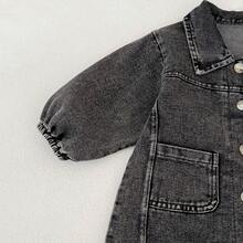 春秋季新款婴儿服装，男女宝宝宽松牛仔连体衣，翻领小熊刺绣长袖按扣牛仔连体衣 - 黑色 - 查看 10