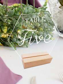 1pc Transparent Acrylic Wedding Table Number Plate - Romantic Wedding Seating Card, Party Birthday Event Dining Table Identifier - Semi-oval Large Size With Small Base - View 5