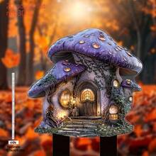 Spring & Summer Limited Edition: 2D Flat, 1pc, Fantasy Mushroom House Garden Decor Ground Stake - Acrylic Outdoor Signage, Suitable For Holiday Lawn, Yard, Potted Plants Or Fairy-Tale Style Decor, No Electricity Required, Gift For Home & Garden Enthusiasts - C - View 3