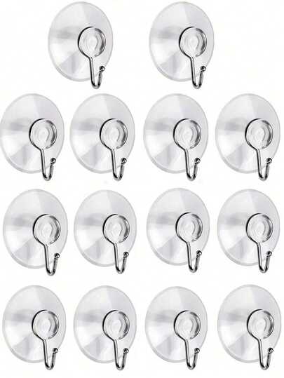 15pcs Transparent Plastic Suction Cup Hooks – Durable, Waterproof, Strong Load Capacity For Windows, Glass, Shower, Bathroom And Kitchen Walls; Easy Install, No Tools, Space-Saving, Tidy Organization For Home, Dorms, Apartments; Ideal For Holiday Parties, Seasonal Displays, Celebrations, Gift-Ready Decor, And Carnival Arrangements; Versatile, Multi-Use Hangers For Utensils, Accessories, Towels And Small Kitchen Tools; Durable, Reusable, Corrosion-Resistant, Strong Hold On Smooth Surfaces For Long-Lasting Organization
