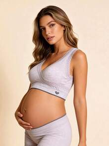 1 pieza Sujetador de maternidad Hart & Haze con ribete de encaje, cruce, sin costuras y sin aros para lactancia, color morado - Púrpura malva - Ver 3
