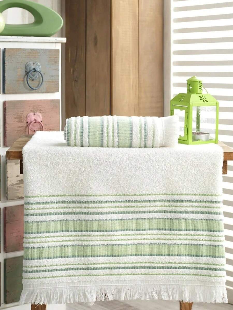 Juego de toallas de baño de 2 piezas (70 x 140 cm) y de mano (50 x 90 cm) - 100 % algodón - Fabricado en Turquía - Verde - Ver 1