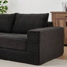 Sofá cama 2 en 1 de pana con dos almohadas, reposabrazos cuadrados clásicos y reposapiés extraíble. Sofá modular con configuración flexible. - Negro - Ver 2