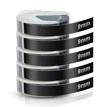 5 cuộn băng dán nhãn dập nổi màu đen, tương thích với máy in nhãn Dymo, nhãn nhựa 3D kích thước 3/8 inch, phù hợp với Dymo Organizer Xpress 12965 DYM 12966 Office Mate II, nhãn tự dính dập nổi. - Gói 5 cái - Xem 8