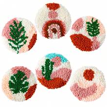 22Pcs DIY Punch Needle Coaster Kit, Poking Your Own Boho Tufted Rug Pads Coasters For Beginners, 6 Pattern Tufted Rug Pads With Adhesive Felt Yarns Embroidery Hoop Instruction - Multicolor - View 1