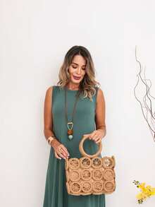 Long Dress In Viscose/Lycra Blend With Side Pockets. - verde menta - Ver 2