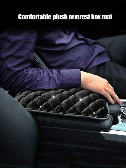 1pc Car Center Console Armrest Pad, Universal Interior Armrest Protection Mat With Rhinestone Bubble Armrest Cover