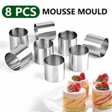 8pcs 5cm/2inch Stainless Steel Mousse Cake Round Mold, Taller & Thicker, Seamless Design, 5cm Height, Baking Mold, Baking Tool, Mousse Ring, Tiramisu, Cheesecake - Light Grey - View 2