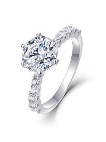 925纯银莫桑石戒指，低过敏性，订婚/结婚戒指，简约别致设计，百搭日常佩戴，婚礼/周年纪念/生日礼物，礼盒包装 - 銀色 - 查看 17