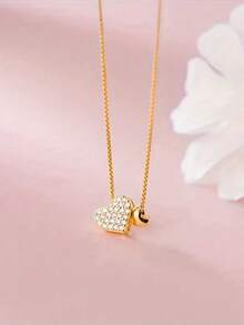 1件S925纯银极简心形吊坠项链，精致清新优雅双心锁骨链，优雅日常佩戴首饰礼品 - 愛心 - 查看 8