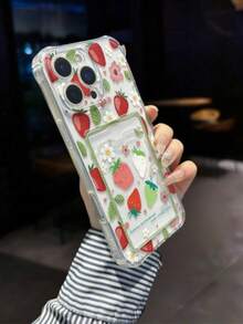 Strawberry Painted Transparent Card Holder Multifunctional Card Wallet With Wrist Strap, Thick Anti-Drop Phone Protective Case Compatible With IPhone 17/17Pro/17ProMax, 16/11/16Pro/16Plus/16ProMax/16e, 15ProMax, 13/14/12/XS/XR/7G/8P, Galaxy 11/12Pro/12/12X/13Pro/14Pro/15Pro/X3pro, 10/9/Note9/12c/Note11pro/Note8Pro/9C/9a - Specification 8 (1 Piece) - View 3