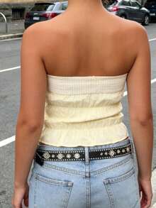 Women's Strapless Vest Stylish Patchwork Sleeveless Ruched Tube Tops For Party Date Night Wear - Yellow - View 6