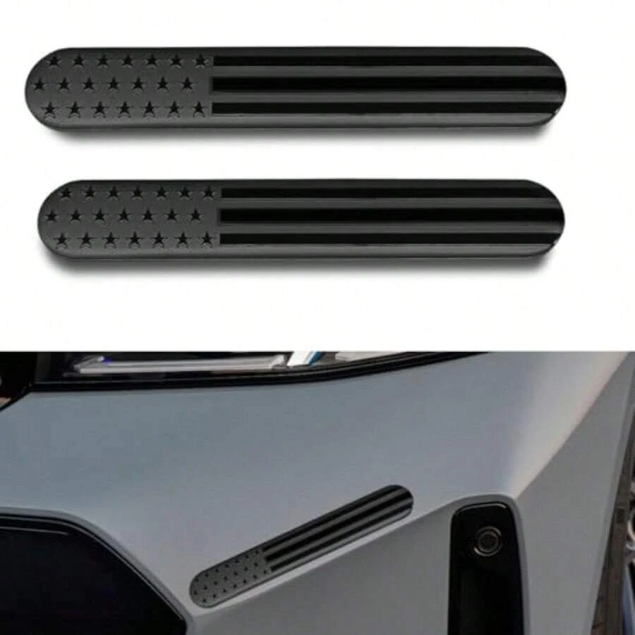 2PCS USA American Metal Flag Auto Fenders Emblem Sticker - 6"X 1" Adhesive Sport Badge 3D Embossed US Flag Car Decal Sticker - Patriotic Car Badge Decal Bumper Sticker For Auto SUV Window Black - 黑色 - 查看 1