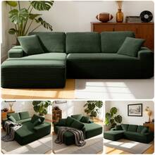 109"Boneless Sofa With Chaise, Modular Sectional Sofa, L-Shaped Cloud Couch With Deep Seat, Convertible Sofa Bed For Living Room, No Assembly Required - 綠色 - 查看 3