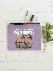 Wild Flowers And Wild Horses Pattern Makeup Bag, Cartoon Fun Multi Functional Canvas Bag, Charger Storage Bag,Travel Essential Makeup Bag: Girls' Travel Survival Bag, Men's And Women's Zipper Bag, Cosmetics, Makeup And Travel Essential Lightweight Reception Bag, Perfect Gift For Teenagers, Birthday And Travel Accessories,Holiday Gifts - Multicolor - View 13