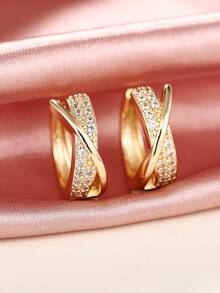 1 par de pendientes de aro con circonita cúbica preciosa para mujeres, para fiestas, compromisos, aniversarios, joyería, regalo del Día de San Valentín - Amarillo Oro - Ver 6