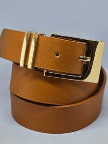 1 Piece Of Women's Black Belt With Organic-Shaped Buckle, Classic Style, Versatile Metal, Premium PU Leather With High Durability. - 鏽棕色 - 查看 8