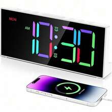 1pcs Alarm Clock With Large Display Big Numbers,5 Levels Brightness,Snooze,USB Charging Port,LED And Mirror Desk Clock,Dual Alarms Modern Electronic Clock For Bedroom Home Living Room Office. - 1 - 查看 3