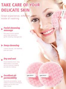 3/5 piezas Toallas faciales suaves de microfibra con estampado de piña, paños desmaquillantes, con ojal para colgar, suaves para la piel, lavables y reutilizables - Rosa - Ver 12