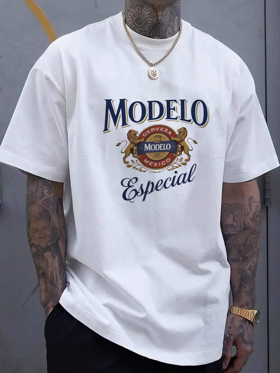 Camiseta Modelo Especial con Logo de Cerveza para Hombre y Unisex - Camiseta Negra de Manga Corta con el Icónico Logo de la Marca, Camisa Ligera e Informal Adecuada para Fiestas, Ropa Casual y Eventos de Cerveza - Blanco - Ver 1