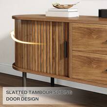 LITTLE TREE 70" Mid-Century Modern TV Stand,Entertainment Center With Sliding Tambour Door, Drawers And Adjustable Shelves, Long Fluted Media Console Television Stand Cabinet, Walnut - Quả óc chó - Xem 5