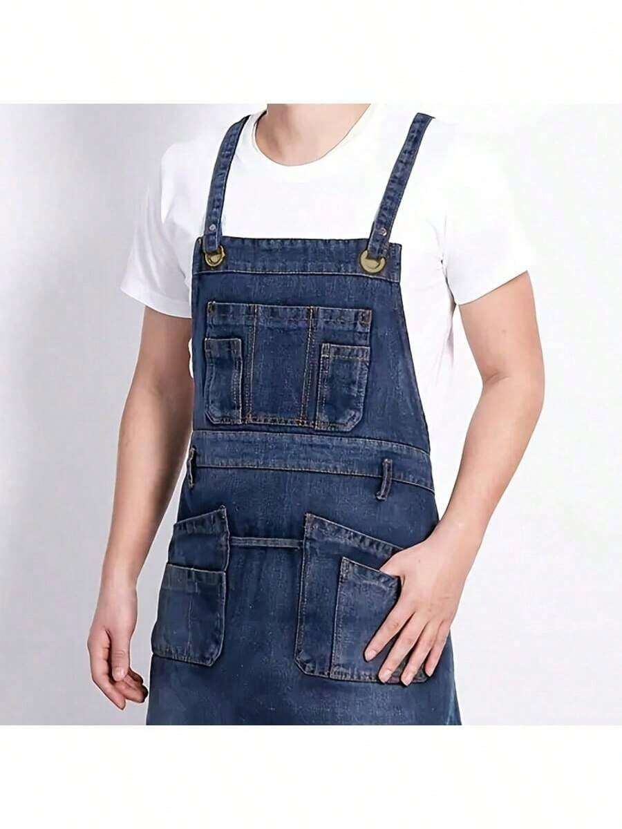1 chiếc tạp dề denim thời trang, nhiều túi, thoáng khí, thích hợp cho nhà bếp, phòng ăn, quán cà phê, cửa hàng thú cưng, thợ xăm, người bán hoa, thợ mộc, thợ máy, họa sĩ, làm mộc nặng, có túi đựng dụng cụ. - 1 mảnh màu trơn - Xem 1