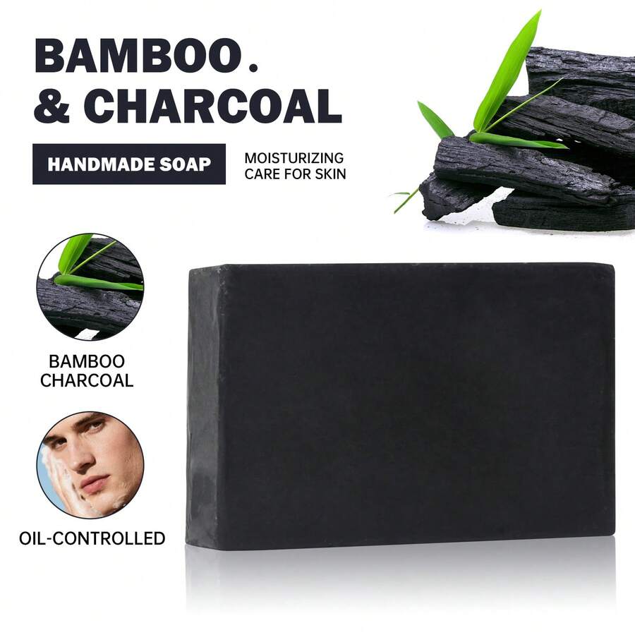 100g Handmade Soap Bamboo Charcoal Soap, Deep Cleansing Face Body Moisturizing Care Skin Care Fresh Taste Soap, Cleansing Body Moisturizing Care Skin Soap, For Daily Skin Care - Bamboo Charcoal Soap - View 1