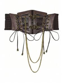 1pc Women's Renaissance Accessory Dark Gothic Style Fashion PVC Leather Harness, Suitable For Halloween Costume Party Or Daily Wear - Brown - View 3