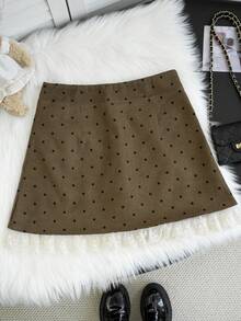 2026 Spring/Summer Khaki Polka Dot Lace A-Line Mini Skirt - Elegant Sweet Lace Trim Tie Waist Skirt, Suitable For 2026 Retro Polka Dot/Valentine's Day/Easter/Mother's Day/Evening Date/Coffee Gathering/Weekend Date - Brown - View 9