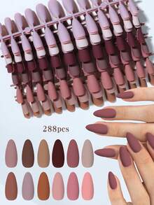 288pcs Matte (12 Colors) Long Almond Shaped Nail Stickers, Available In Brown, Light Brown, Camel And Khaki, Perfect Fit For Fake Nails, Long Almond Nail Stickers - Multicolor - View 6
