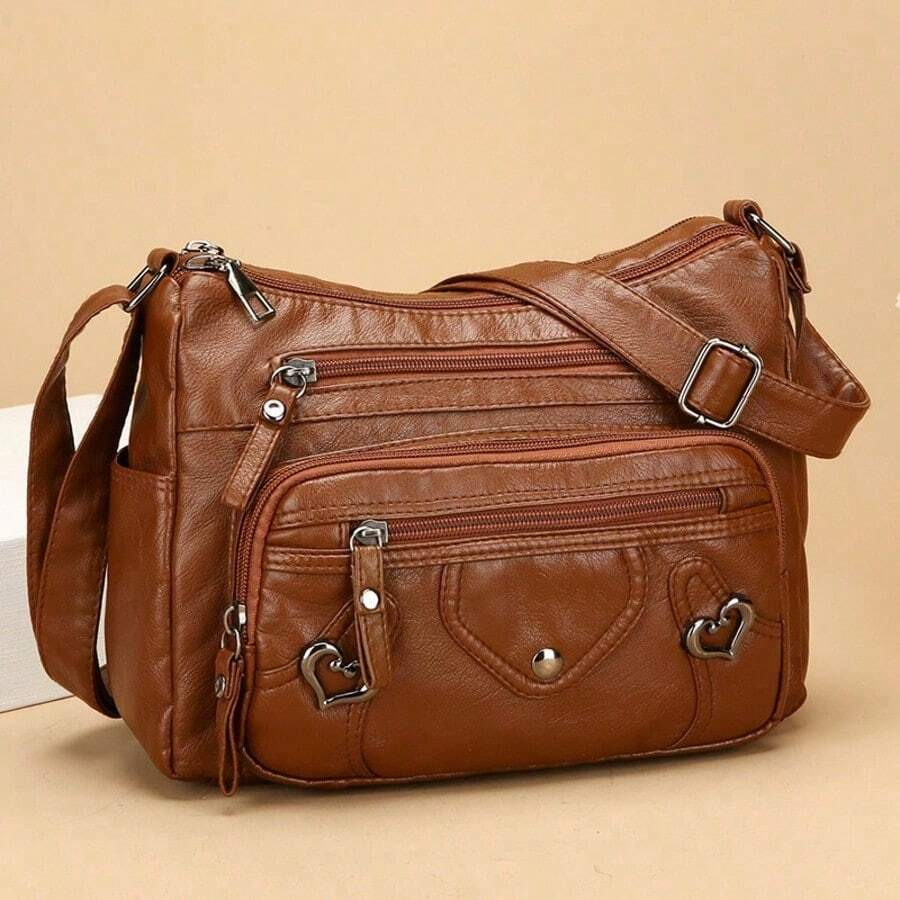 Women's Soft PU Leather Shoulder Bag Ladies Crossbody Purse And Handbags Lightweight Pocketbook High-Capacity Multi-Layer - 棕色 - 查看 1