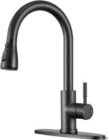 Matte Black/Chromium Plating/Brushed Nickel/Brushed GoldKitchen Faucet With Pull Down Sprayer,Stainless Steel Single Handle Kitchen Faucet,Multiple Modes Switch Water, 8'' Deck Plate Included,Suitable For Farmhouse Laundry Rv Bar - 霧面黑 - 查看 12