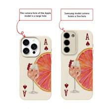 1pc TPU Material Red Heart Grapefruit Summer Cocktail Pattern Phone Case Compatible With IPhone 17 Pro Max/17/16 Pro Max/15/13/12/11, S20 FE/A15/S24/A55, Note 11/Note 12/Note 13 Pro, Full Coverage Anti-Drop Soft Shell Phone Protective Cover,International Version, Not The Domestic Version - White - View 7
