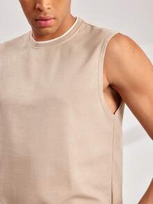 Driftmere Men's Letter & Badge Print Crew Neck Tank Top And Shorts Casual Set, Summer - Khaki - View 2